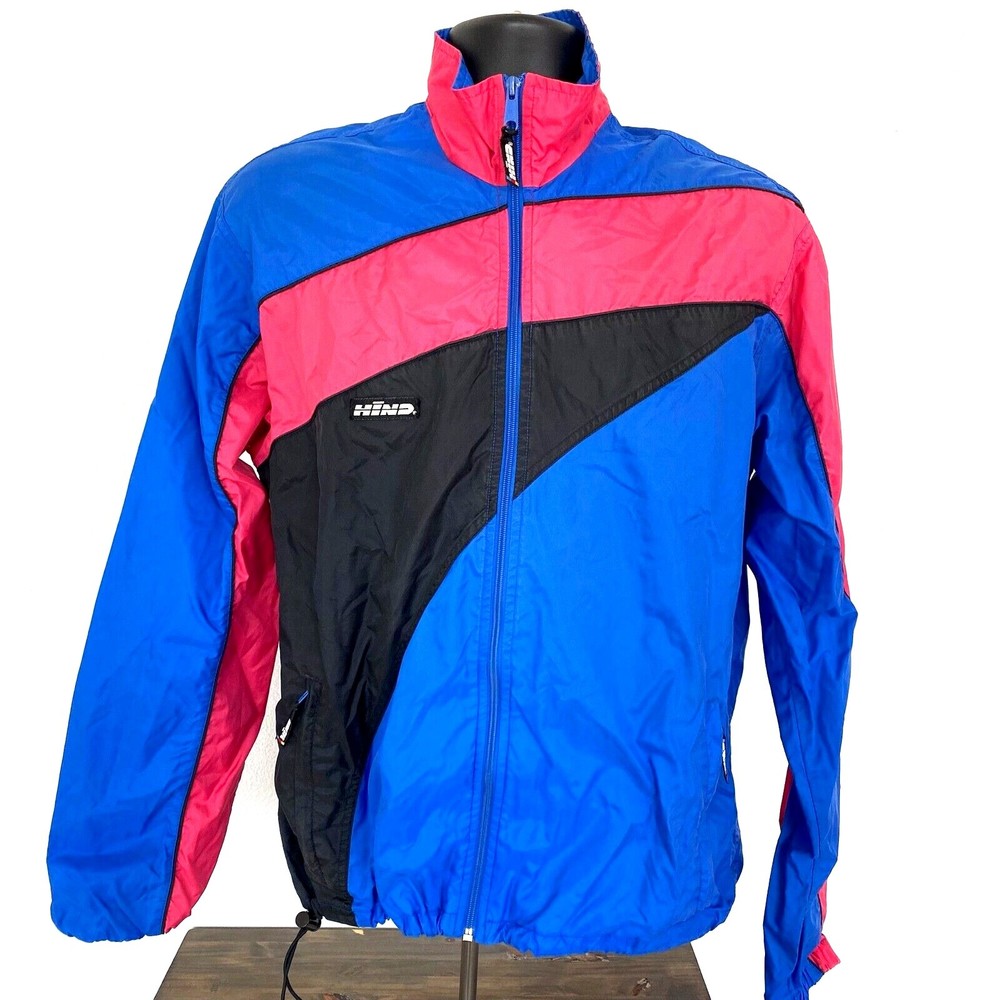 Vintage 90s HIND Windbreaker Activewear Jacket Mens Neon Pink Blue USA Made